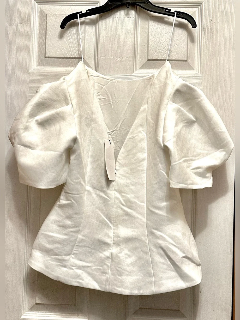 Zara White Puff-Sleeve Structured Top
